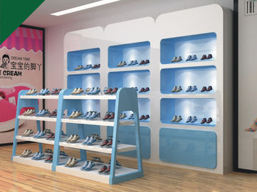 Η καλή μπλε επίδειξη παπουτσιών παιδιών χρώματος τοποθετεί σε ράφι τα κοu'φώματα παπουτσιών για τους μαγαζί λιανικής πώλησης